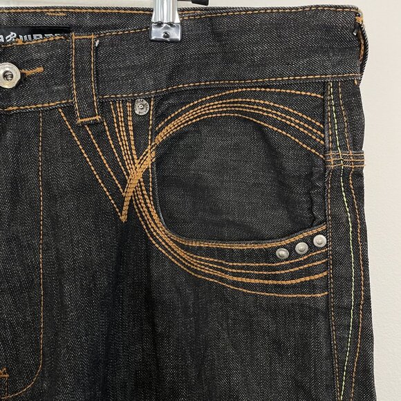Rocawear Mens Black Denim Jeans W/ Colorful Stitching, 38 - Picture 8 of 12
